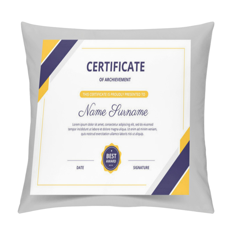 Personality  Modern Elegant Blue Navy And Yellow Certificate Template. Appreciation For Business And Education. Vector Illustration Pillow Covers