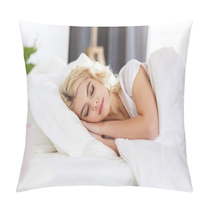 Personality  Beautiful Young Woman Sleeping In Bed In The Mornin Pillow Covers