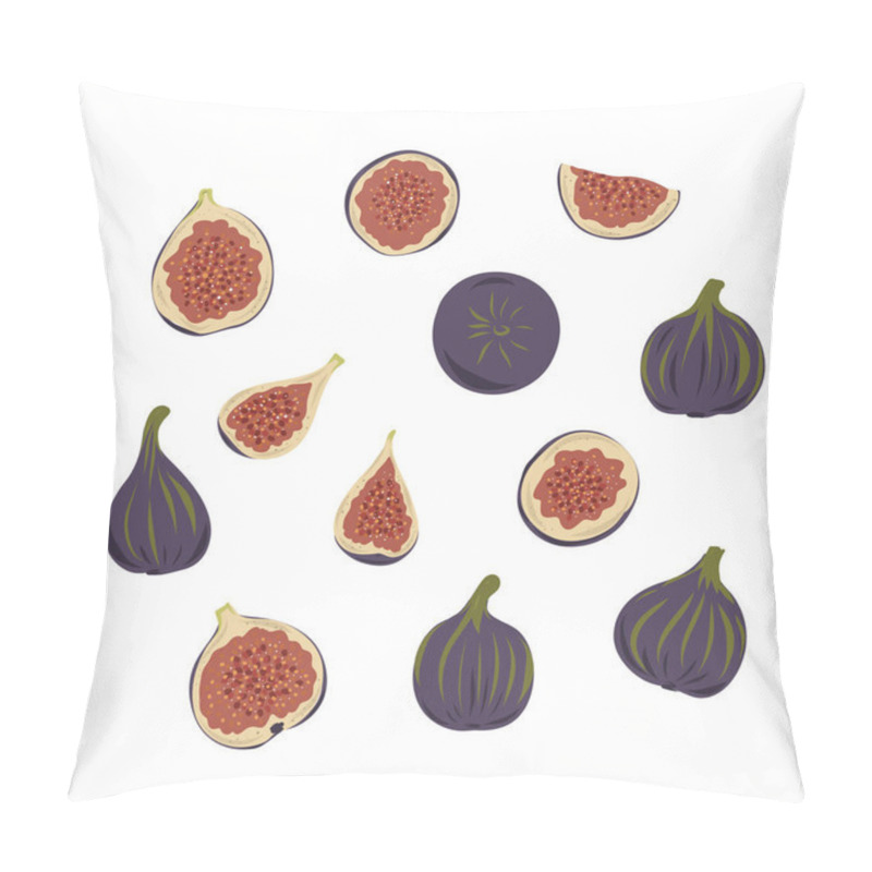 Personality  Fresh Ripe Delicious Juicy Figs Whole And Cut In Half And Quarter. Set Of Fruits Isolated On White Background. Vector Hand Drawn Illustration Pillow Covers