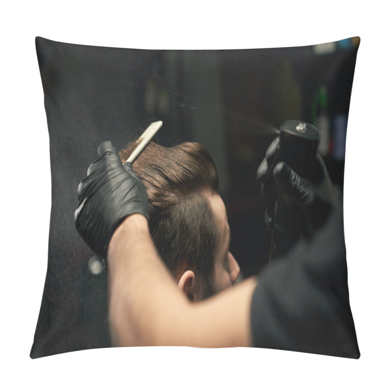 Personality  Crop Of Barber Hands Making New Haircut For Male Client Pillow Covers