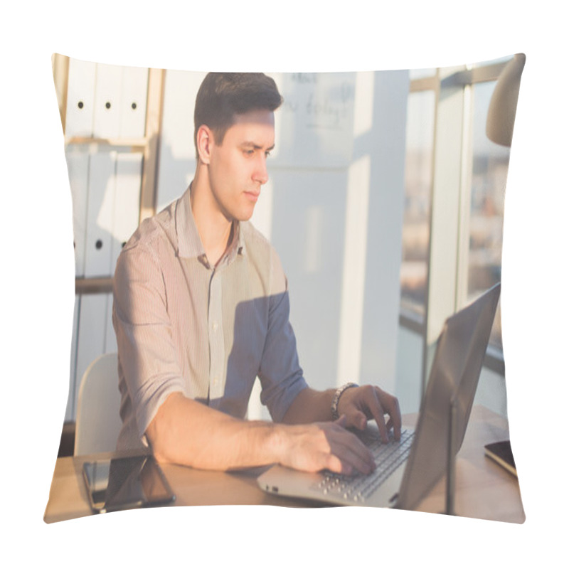 Personality  Man Typing Text Or Blog In Office  Pillow Covers