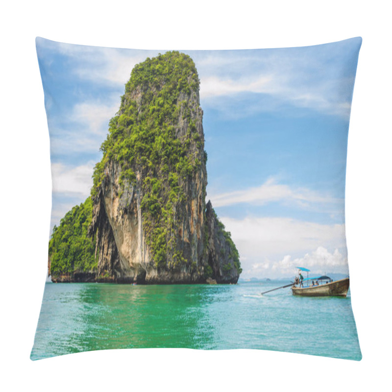 Personality  Island With Boat At Krabi, Thailand Pillow Covers