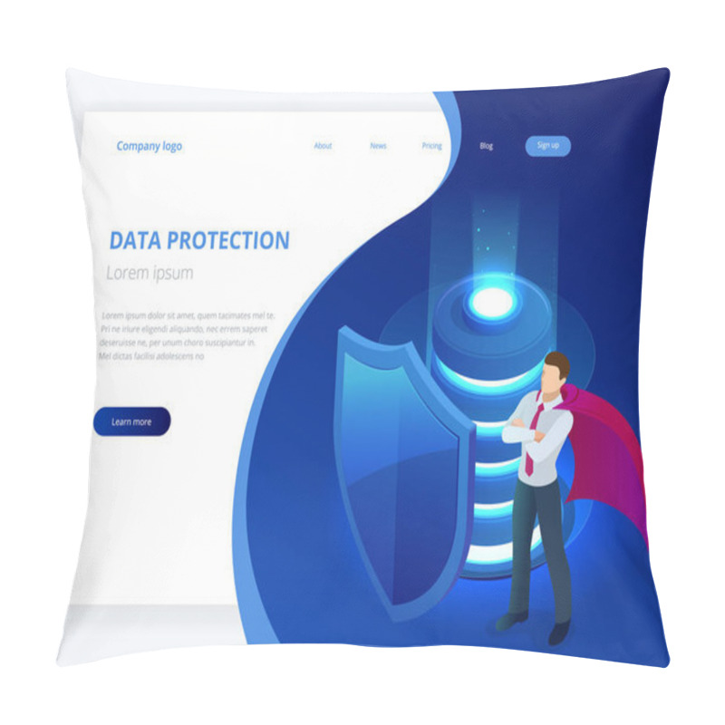 Personality  Isometric Database Protection Concept. Server Room Rack, Database Security, Shield Server Unit, Computing Digital Technology. Internet Equipment Industry. Network Telecommunication Server. Pillow Covers