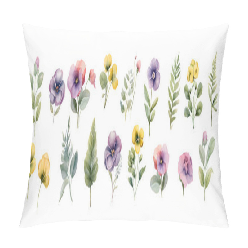 Personality  Watercolor Pansy Flowers Bouquet Collection. Vector Viola Spring Floral Set Illustration. Summer Bloom Violet Plant Decoration Design Elements Pillow Covers