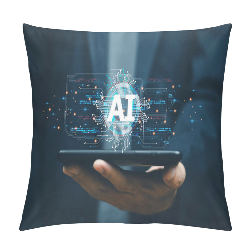 Personality  AI (Artificial Intelligence) AI Management And Support Technology In The Business Plan Marketing Success Customer. AI Management Concept. Pillow Covers