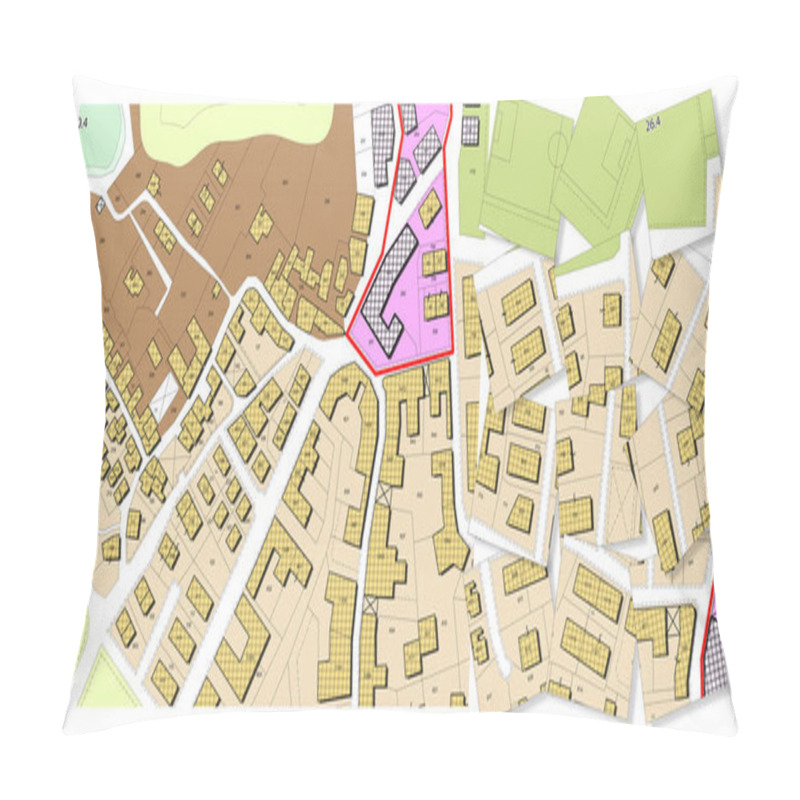 Personality  Imaginary General Urban Plan With Indications Of Urban Destinations With Buildings, Roads, Buildable Areas And Land Plot - Problems And Solutions Concept In Jigsaw Puzzle Shape Pillow Covers