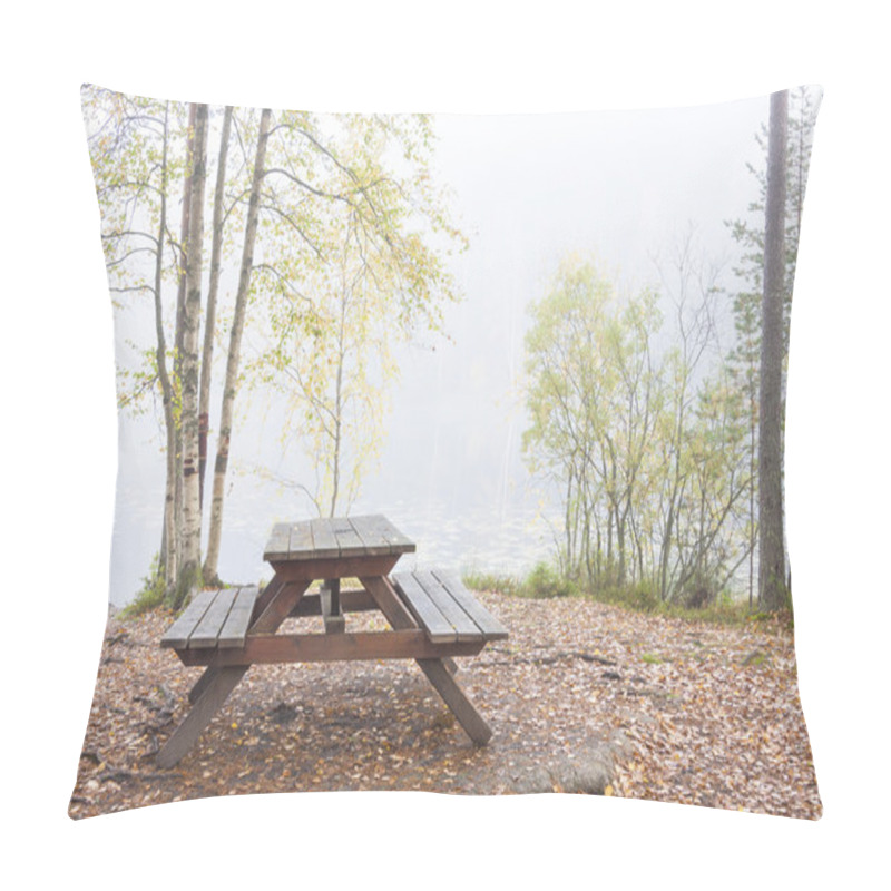 Personality  Camping Bench And Table In Misty Forest Pillow Covers