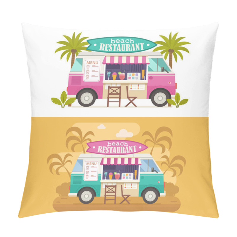 Personality  Beach Restaurant Food Van Pillow Covers