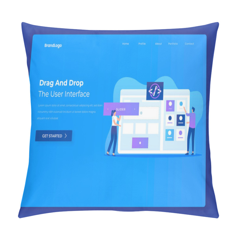 Personality  Drag And Drop Website Builder Landing Page Concept. Illustration For Websites, Landing Pages, Mobile Applications, Posters And Banners Pillow Covers