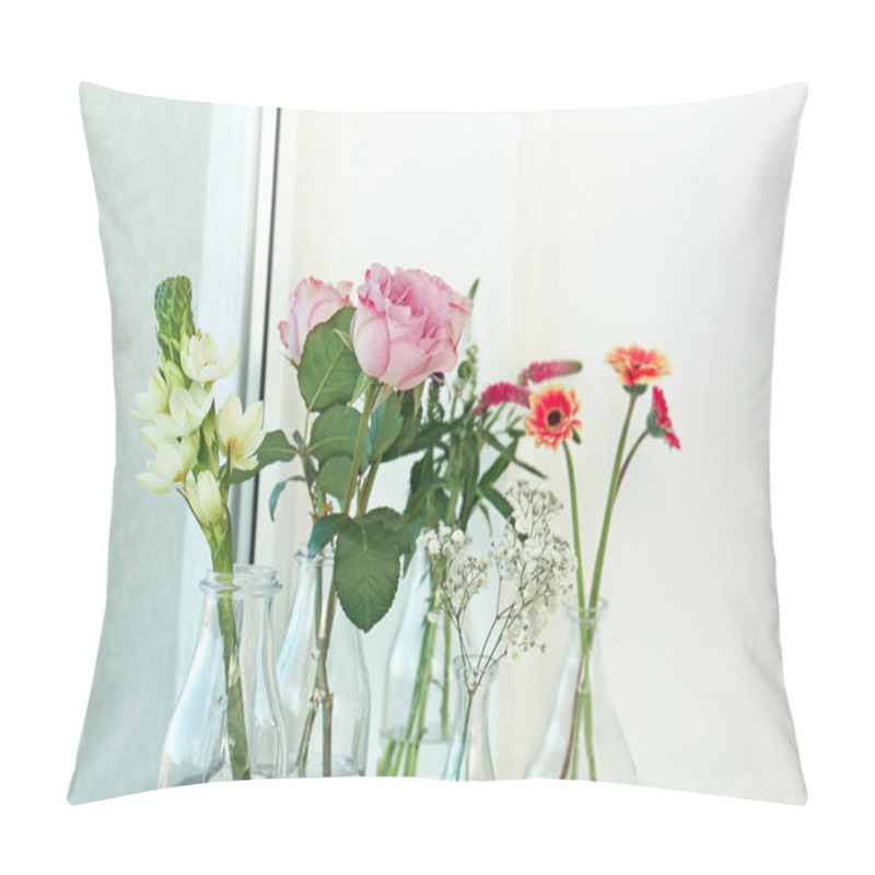 Personality  Glass Vases With Beautiful Bouquets Of Flowers Pillow Covers