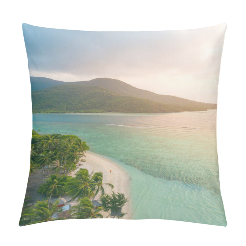 Personality  Aerial View On Tropical Beach With Blue Sea And Green Trees. Pillow Covers