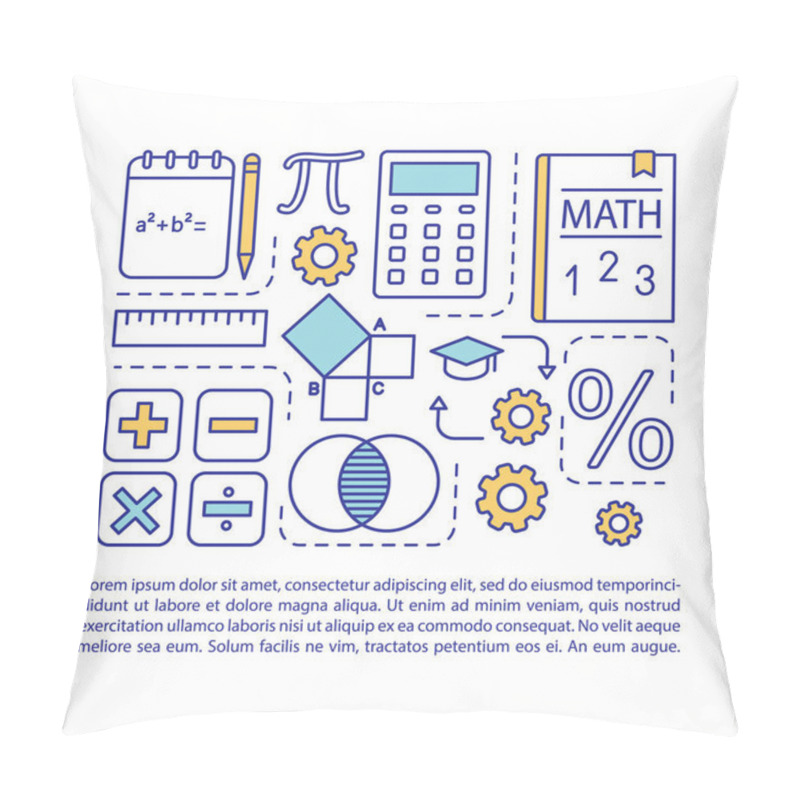 Personality  Basic Maths Lessons Article Page Vector Template.Mathematics, Algebra. Brochure, Magazine, Booklet Design Element With Linear Icons And Text Boxes. Print Design. Concept Illustrations With Text Space  Pillow Covers