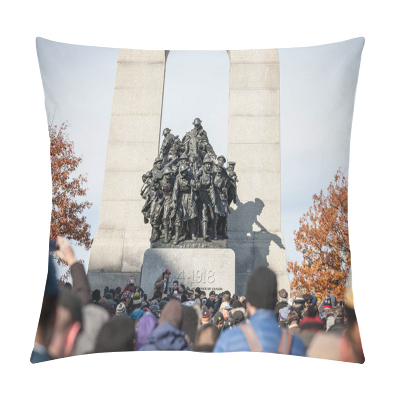 Personality  OTTAWA, CANADA - NOVEMBER 11, 2018: Crowd Gathering On National War Memorial Of Ottawa, Ontario, Canada, On Remembrance Day To Commemorate The Canadians Who Died In Conflicts Pillow Covers