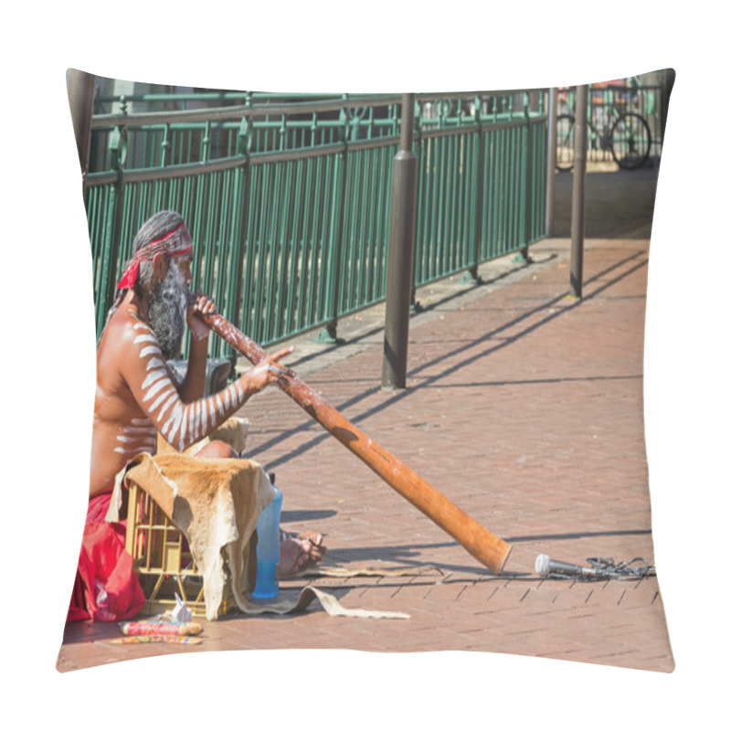 Personality  Busker Sitting And Blowing Didgeridoo, Australian Aboriginal Wind Musical Instrument Pillow Covers