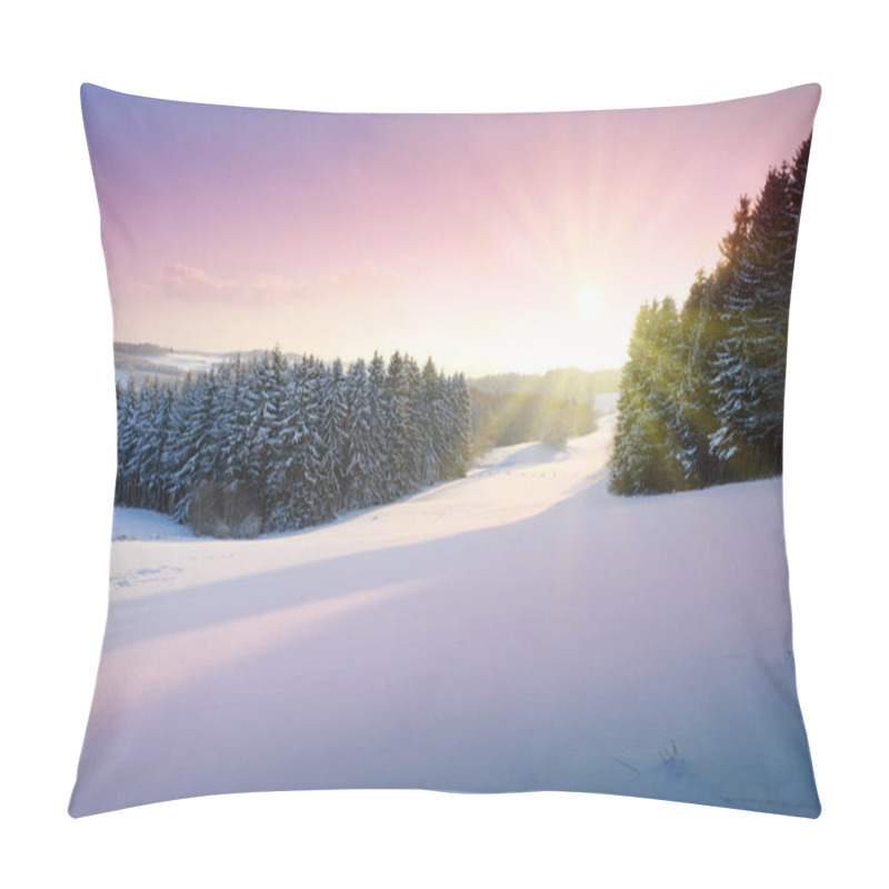 Personality  Sunset Under The Winter Trees. Christmas Background. Pillow Covers