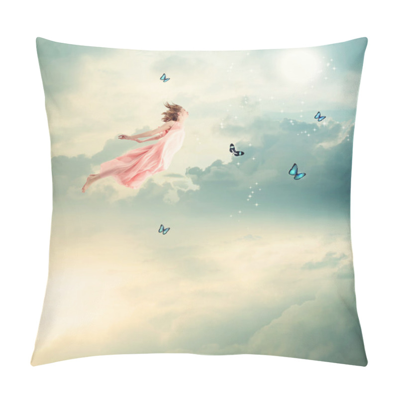 Personality  Blonde Girl Flying With Butterflies Pillow Covers