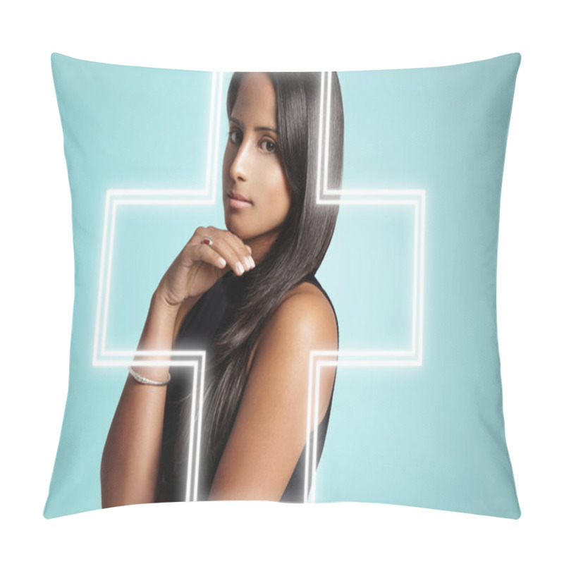 Personality  Pretty Woman With Ideal Brunette Hair And Nails Pillow Covers