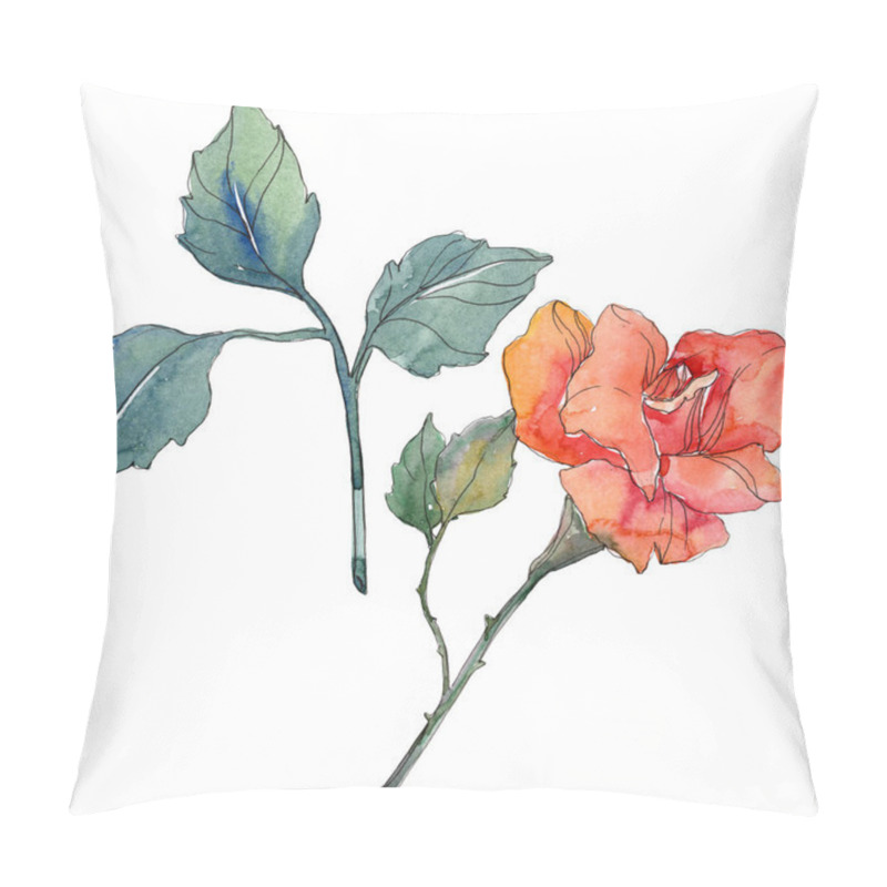 Personality  Red Orange Rose Floral Botanical Flower. Wild Spring Leaf Wildflower Isolated. Watercolor Background Illustration Set. Watercolour Drawing Fashion Aquarelle. Isolated Rose Illustration Element. Pillow Covers