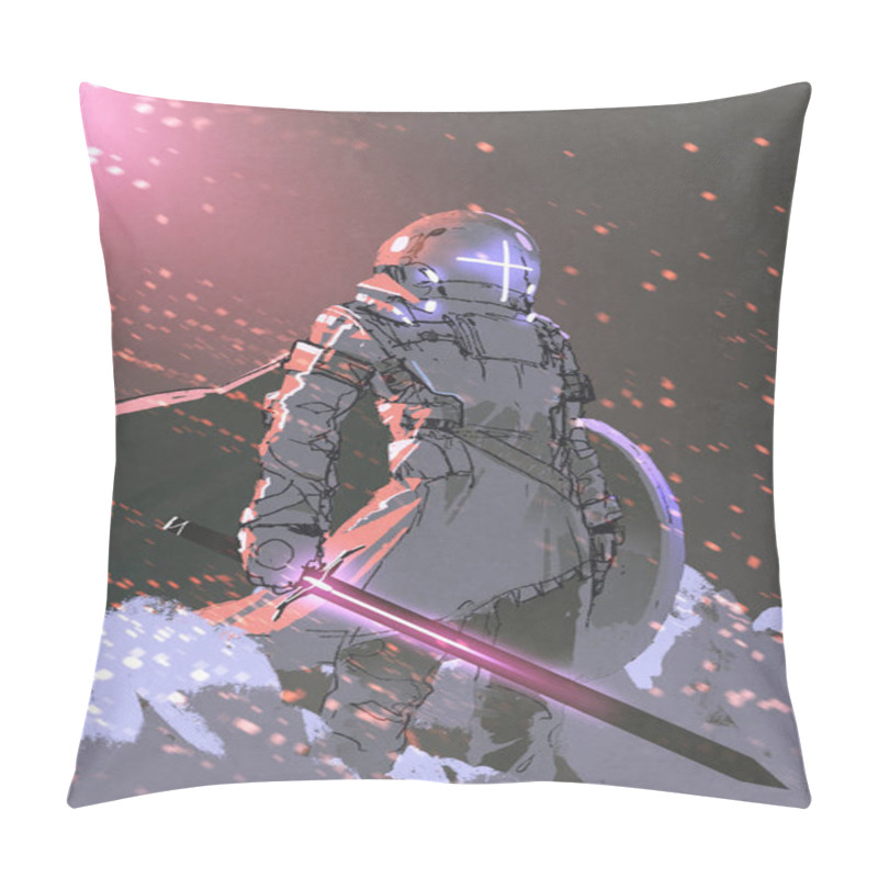 Personality  Futuristic Knight With Glowing Sword Pillow Covers