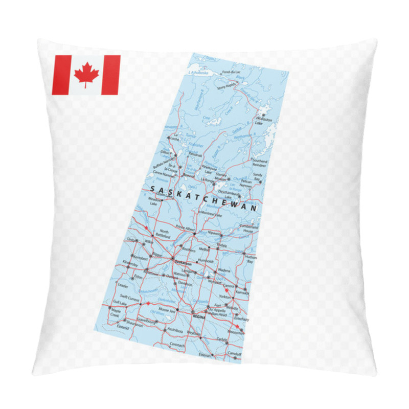 Personality  Saskatchewan Map. Canada State With Cities And Towns. Pillow Covers