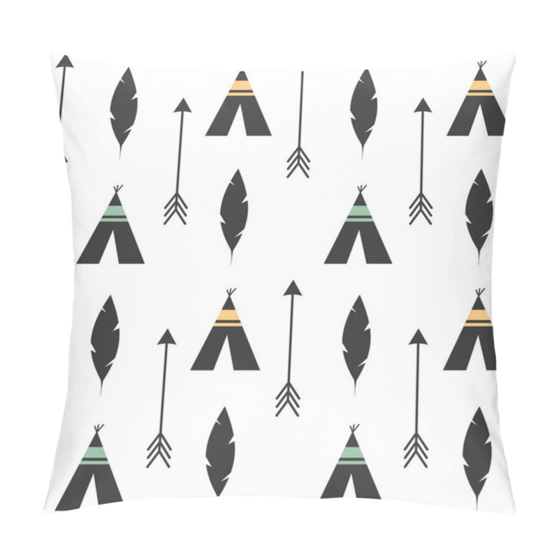 Personality  Cute Feathers, Arrows And Teepee Ethnic Tribal Seamless Vector Pattern Background Illustration Pillow Covers