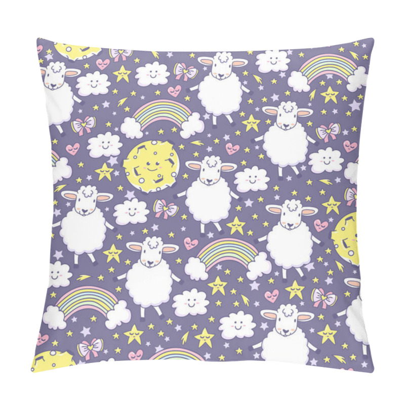 Personality  The Cutest Pattern With Rainbow, Lamb, Moon, Stars, Bows, Hearts And Clouds. Especially For Children. Vector Background With Sheeps And Magical Night Sky. Good Night.  Pillow Covers