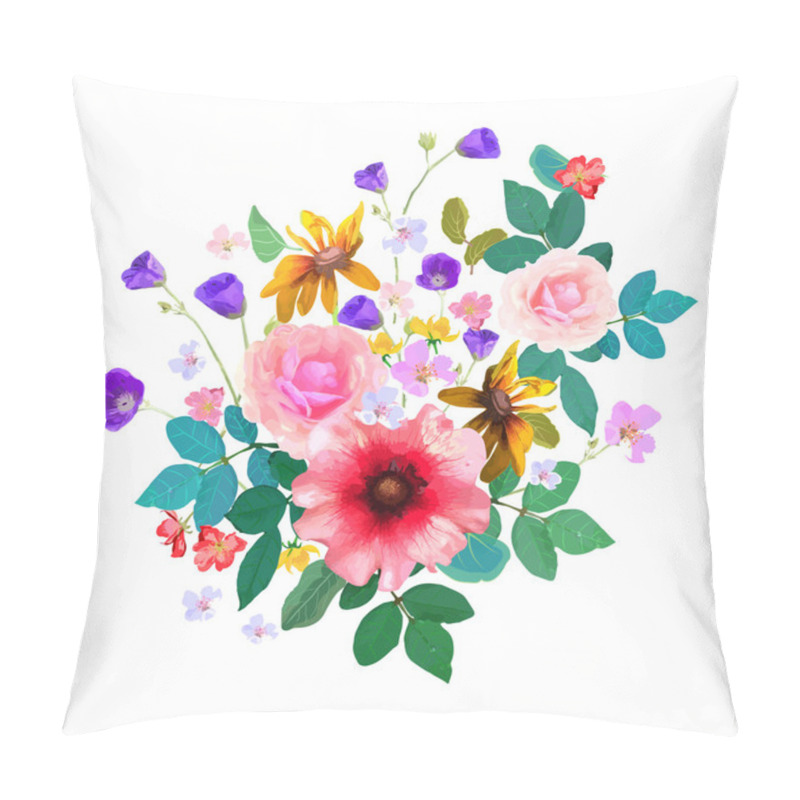 Personality  Hand Drawn Floral Bouquet With Isolated Flowers And Leafs. Vecto Pillow Covers