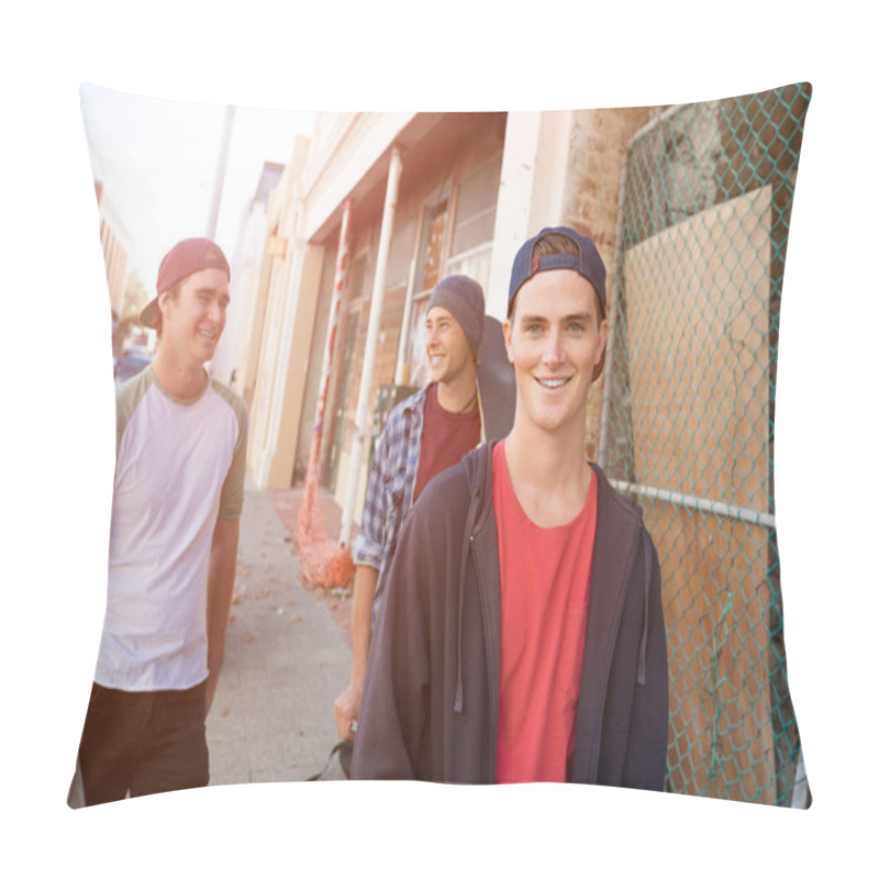 Personality  Positive Teenage Friends With Skateboards Pillow Covers