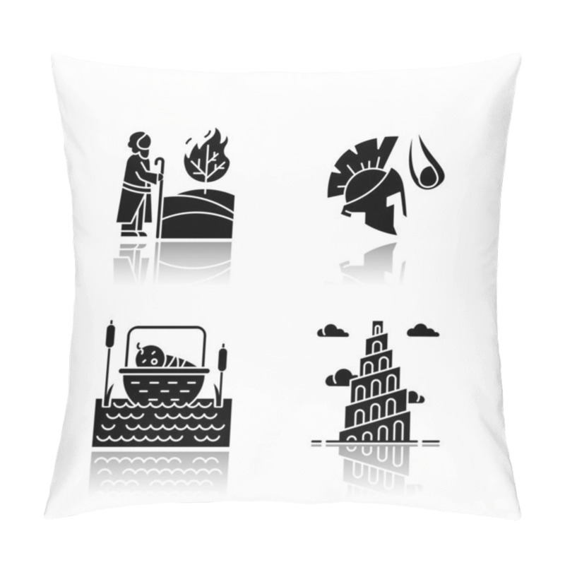 Personality  Bible Narratives Drop Shadow Black Glyph Icons Set. The Birth Of Pillow Covers