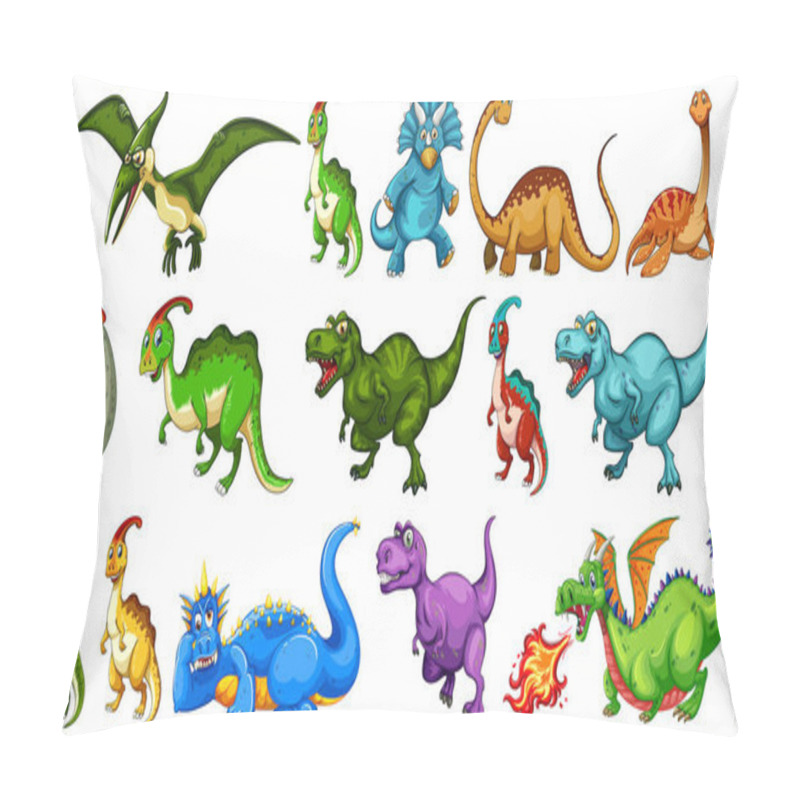 Personality  Set Of Different Dinosaur Cartoon Character Isolated On White Background Illustration Pillow Covers