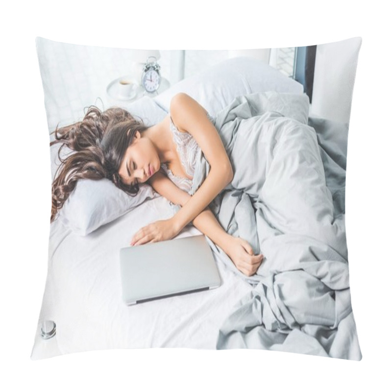 Personality  Young Woman With Laptop At Home Pillow Covers