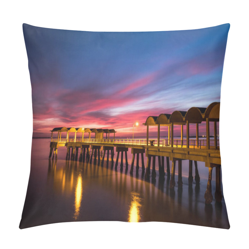 Personality  A Beautiful Ocean Dramatic Sunset And Fishing Pier At Jekyll Island In Coastal Georgia, USA. Pillow Covers