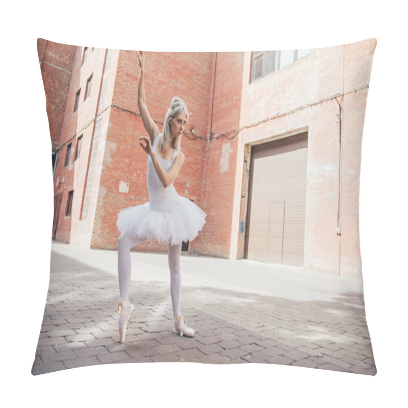 Personality  Beautiful Young Ballerina Looking Away While Dancing On Urban City Street Pillow Covers