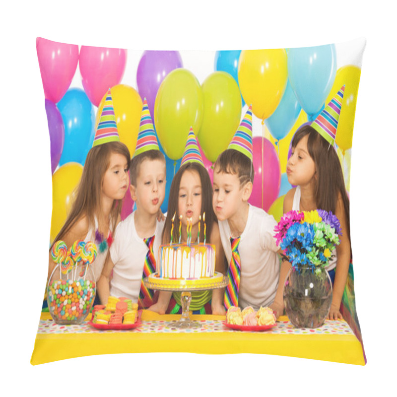 Personality  Kids Celebrating Birthday Party And Blowing Candles On Cake Pillow Covers