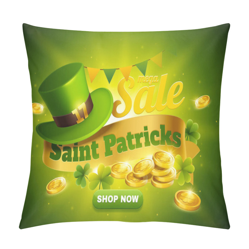 Personality  St. Patrick's Day Sale Popup Ads With Green Leprechaun Hat And Golden Coins Pillow Covers