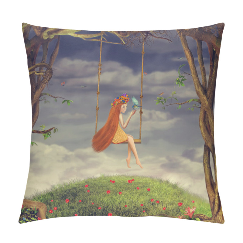 Personality  Young Girl On Swing Pillow Covers