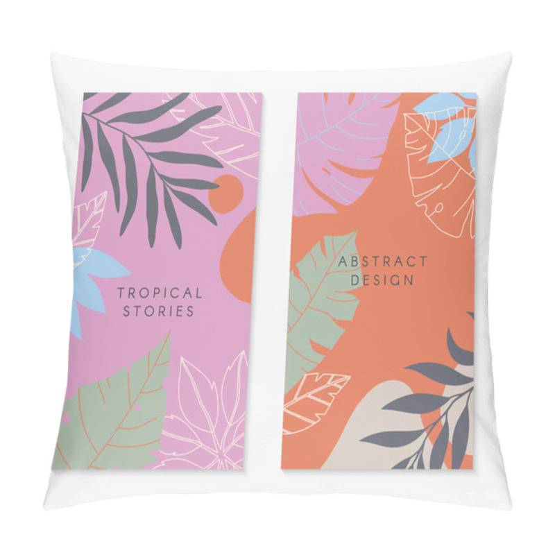 Personality  Set Of Insta Story Templates With Tropical Palm Leaves.Modern Vector Summer Layouts With Copy Space For Text.Bright Vibrant Banners.Trendy Designs For Social Media Marketing,digital Post,prints. Pillow Covers