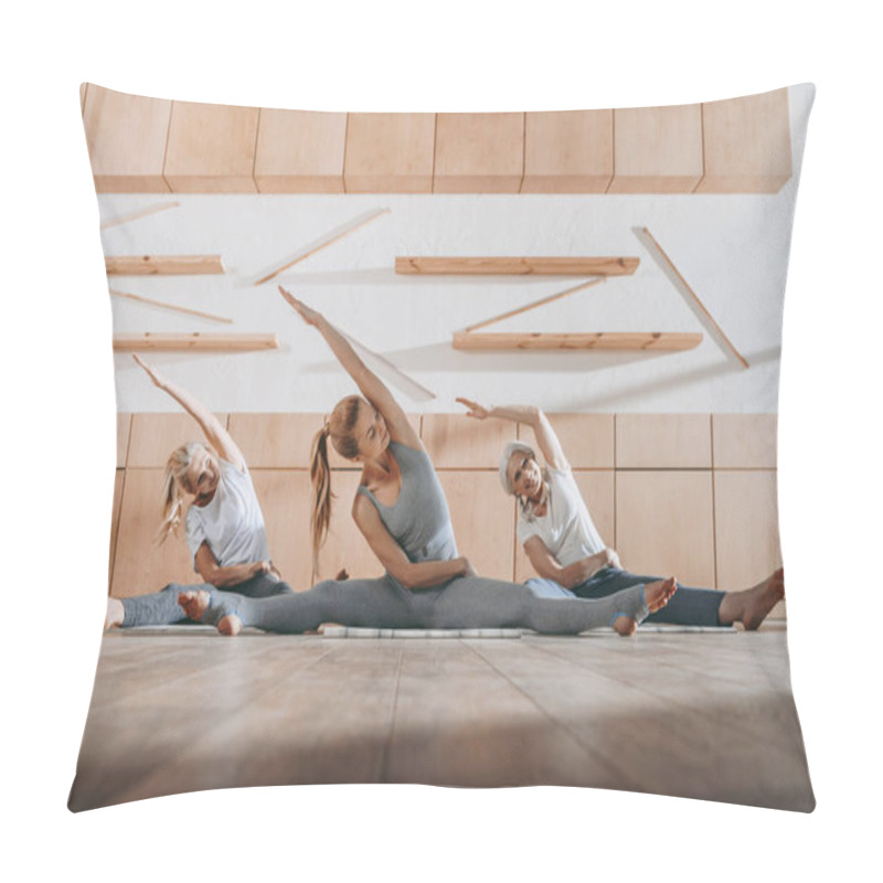 Personality  Group Of Women Stretching And Practicing Yoga On Mats In Studio Pillow Covers