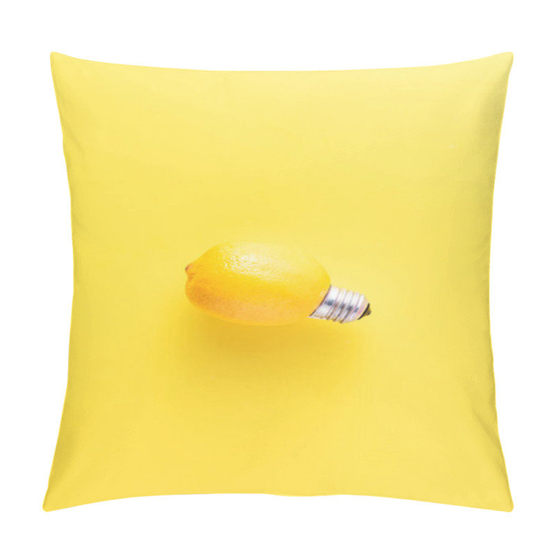 Personality  Close-up View Of Light Bulb Made Of Lemon On Yellow Background     Pillow Covers