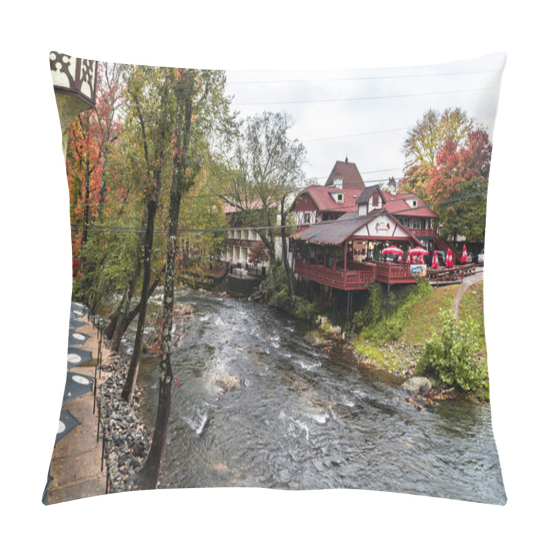 Personality  HELEN, GEORGIA - NOV 02, 2018 : Scenic View Of Historical Iconic Helen Village. Small Touristic Copy Of Bavarian Alpine Village In Georgia, United States Of America. Pillow Covers