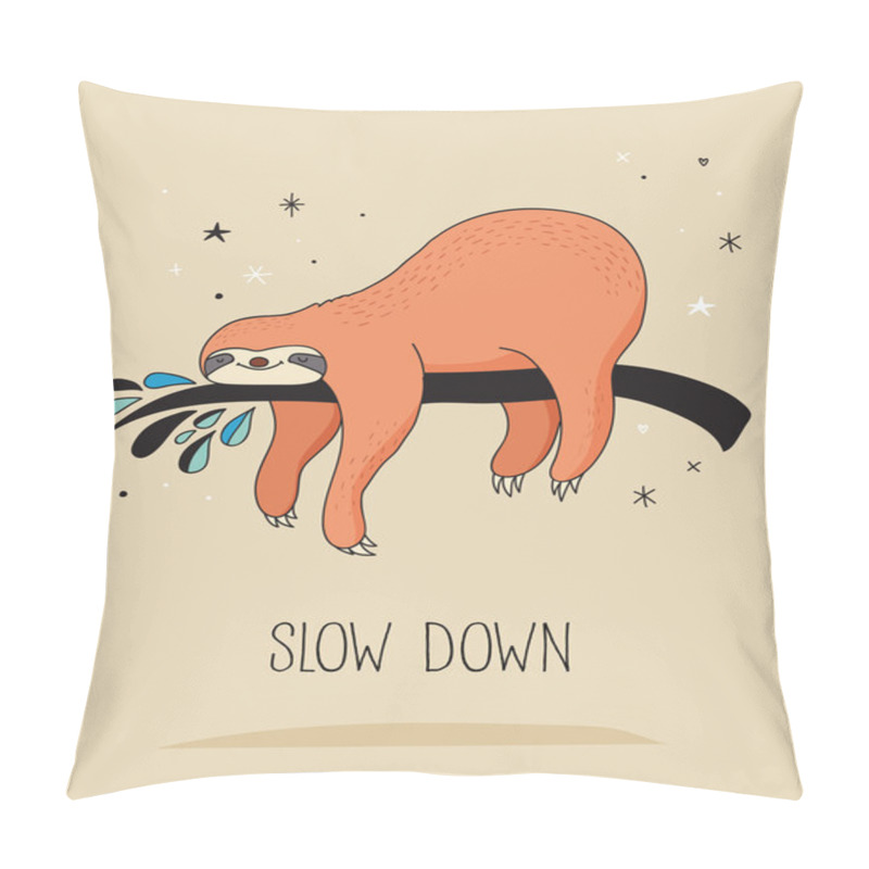 Personality  Cute Hand Drawn Sloths Illustrations, Funny Vector Card Design Pillow Covers