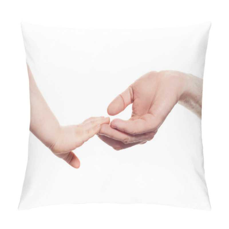 Personality  Helping Hands. Baby And Parents Hands Isolated. Small Baby Holdi Pillow Covers