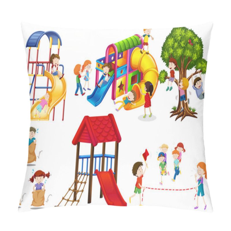 Personality  Kids Playing Games And Playing Slides Pillow Covers