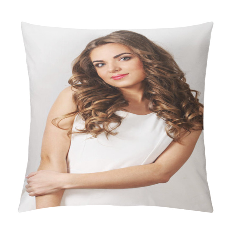 Personality  Portrait Of Young Beautiful Long- Haired Woman Pillow Covers