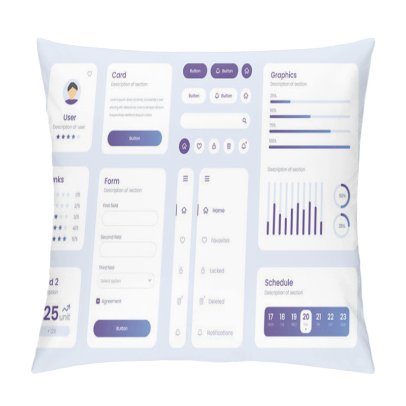 Personality  Light Collection Of Gradient Ui Ux Elements. Ux Dashboard User Panel Template. User Interface, Experience. UI Elements To Book The App. Pillow Covers