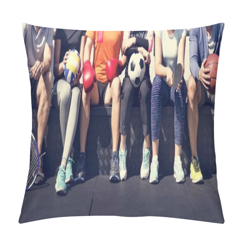 Personality  Group Of Diverse Athletes Sitting Together Pillow Covers