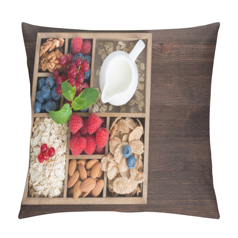 Personality  Wooden Box With Breakfast Items - Oatmeal, Granola, Nuts, Berry Pillow Covers