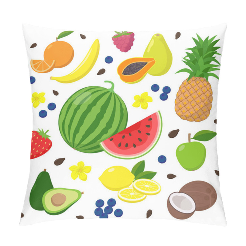 Personality  Summer Fruits And Berries Set Of Vector Illustrations Isolated On White Background In Flat Design. Summertime Concept Illustration. Pillow Covers