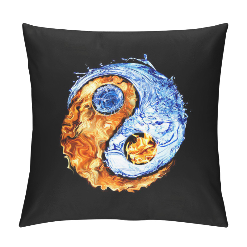 Personality  Yin And Yang Symbol Made Of Fire And Water On Black Background Pillow Covers