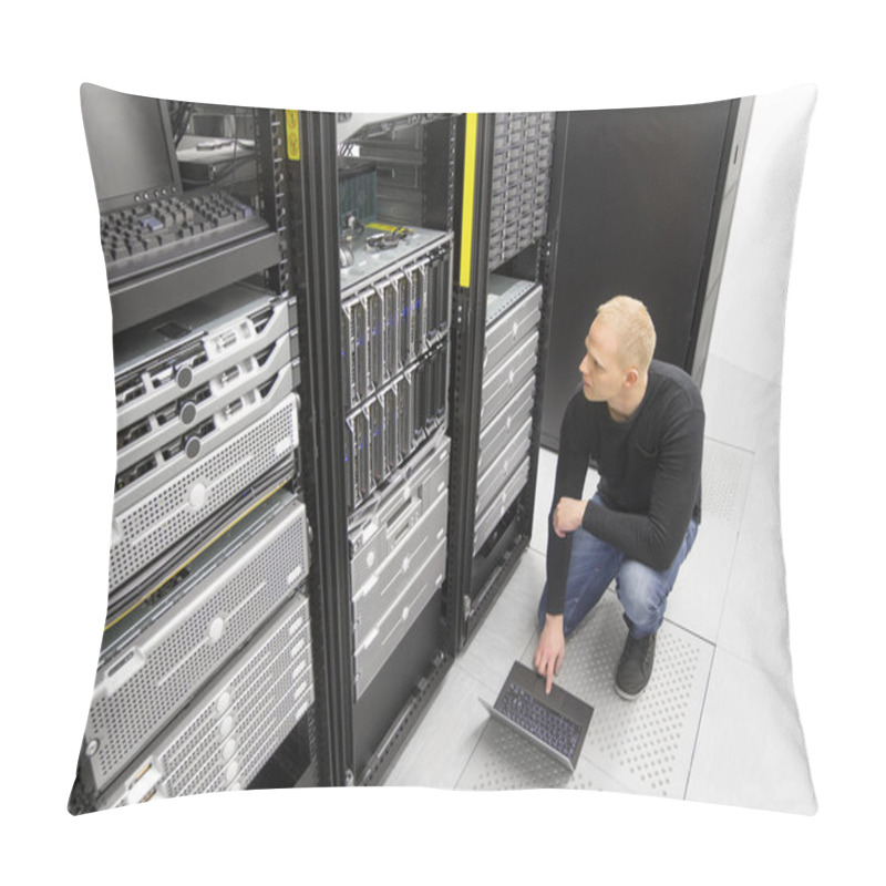 Personality  It Consultant Working With Blade Servers In Datacenter Pillow Covers